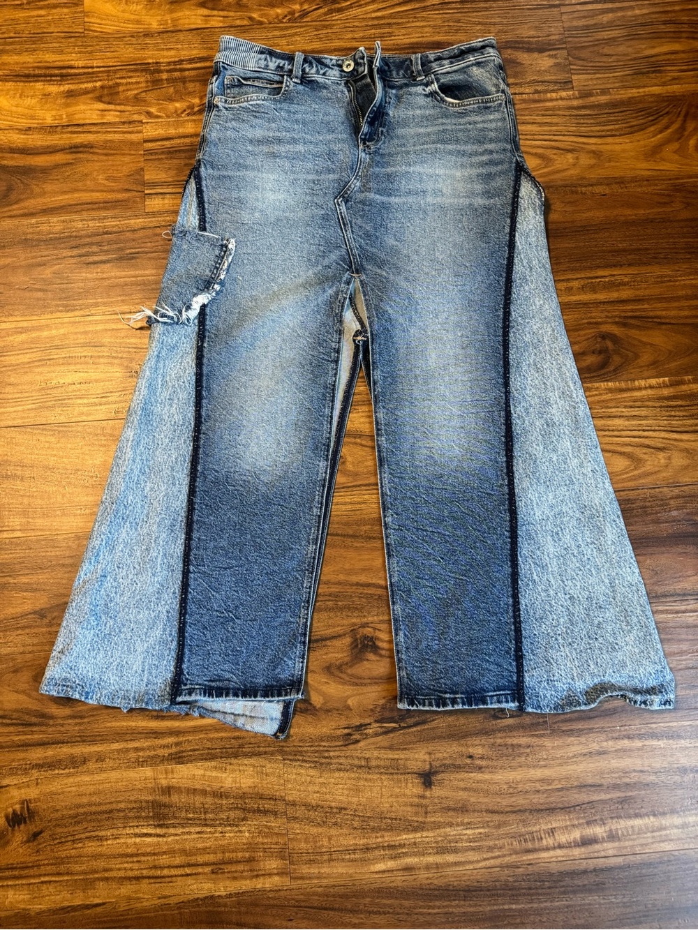 Zara Two-Tone Blue Panel Flare Jeans